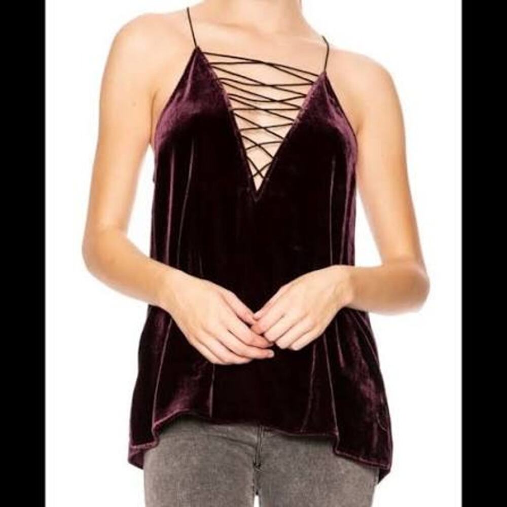 CAMI NYC Camilla Velvet Lace Up Top SEXY GOTH Tank Size Small S Burgundy Plum